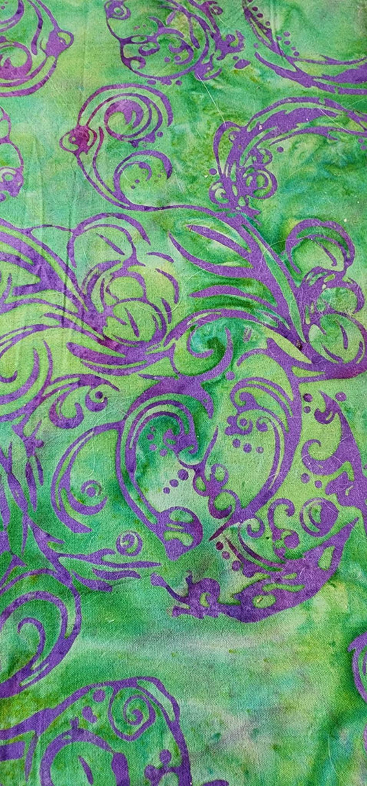 Purple green Swirl Batik Fabric